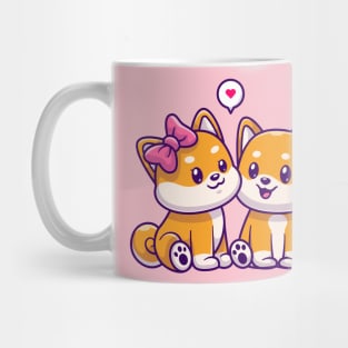 Cute Couple Shiba Inu Dog Sitting Cartoon Mug